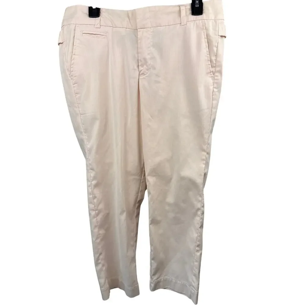 Norma Kamali Pink Pinstripe Pants 12 Straight High Rise Adjustable Waist Light - Picture 2 of 9